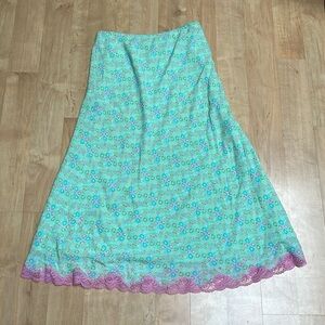 VTG Y2K Sigrid Olsen Sport midi floral skirt with pink lace trim, size S